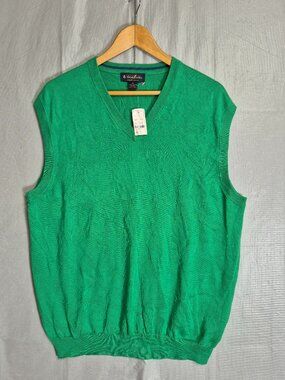 Brooks Brothers Sweater Vest Men X-Large Green NWT Supima Cotton V-Neck Classic